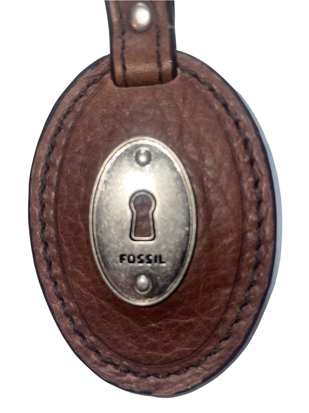 Vintage Leather Fossil Oval Keyring Key Fob With Original Metal Skeleton Key - Picture 4 of 7